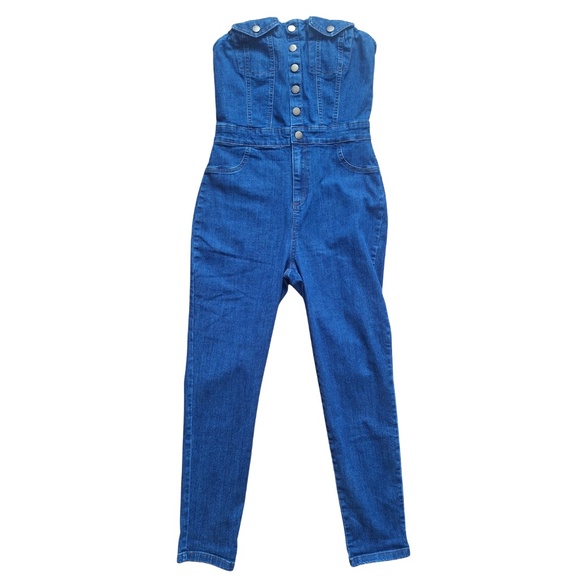 Blashe Strapless Denim Jumpsuit M Corset Style Retro Y2K Feminine Streetwear - Picture 1 of 9